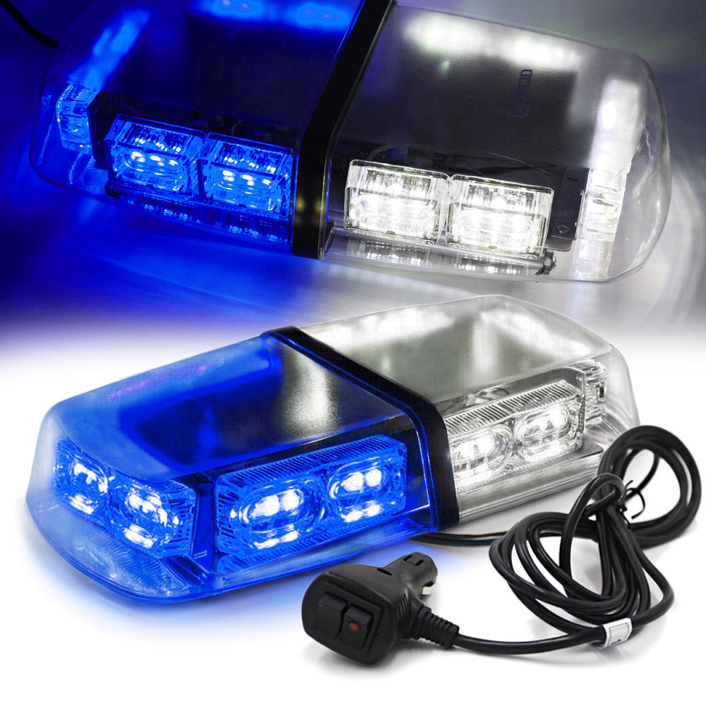 FOXCID Red Blue 26 54 LED Emergency Warning Security Roof Top Flash Strobe  Light Bar with Magnetic Base, for Plow or Tow Truck Construction Vehicle