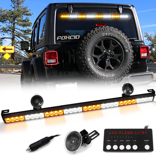 FOXCID Red Blue 26 54 LED Emergency Warning Security Roof Top Flash Strobe  Light Bar with Magnetic Base, for Plow or Tow Truck Construction Vehicle